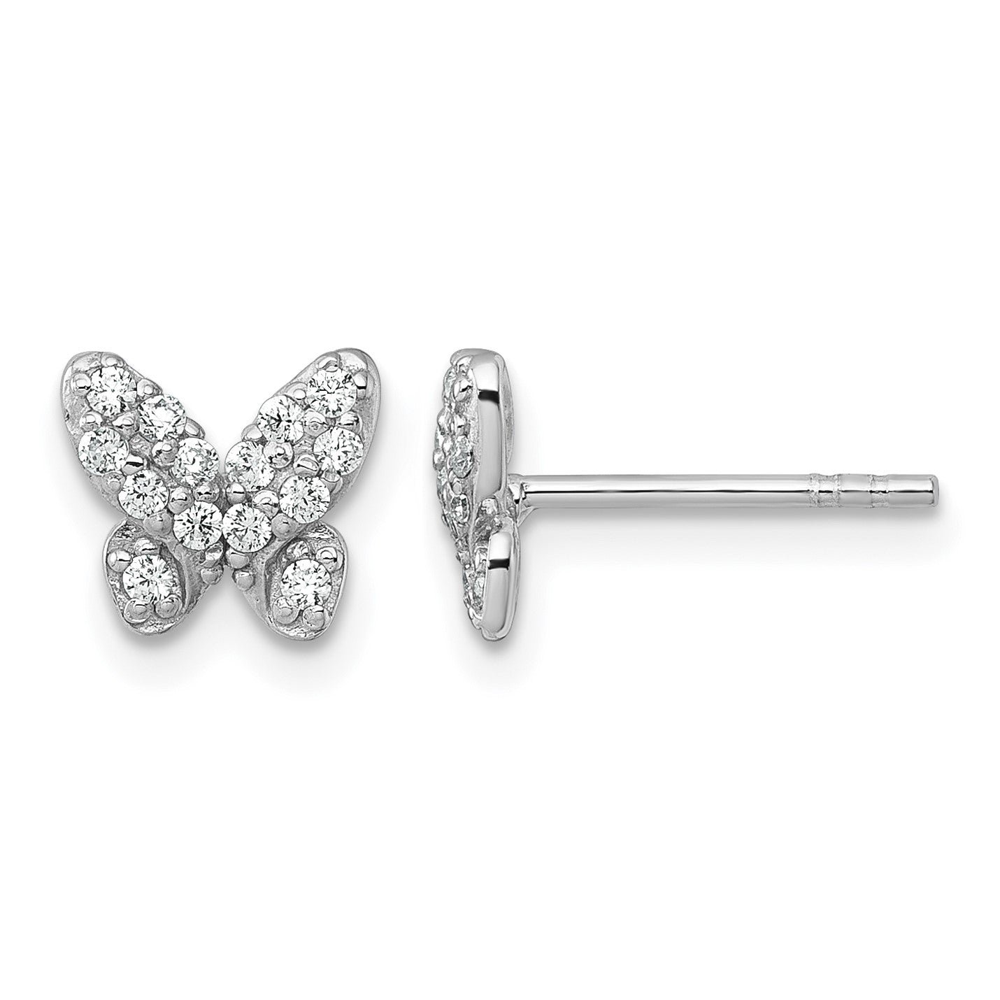 Sterling Silver Rhodium-plated Polished CZ Butterfly Post Earrings