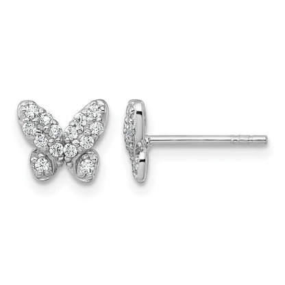 Sterling Silver Rhodium-plated Polished CZ Butterfly Post Earrings