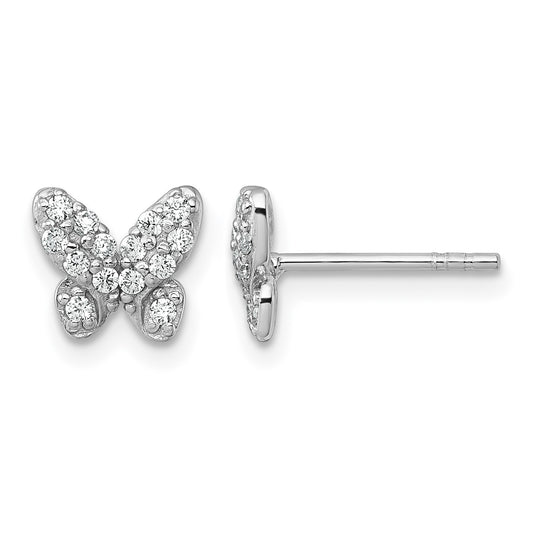 Sterling Silver Rhodium-plated Polished CZ Butterfly Post Earrings