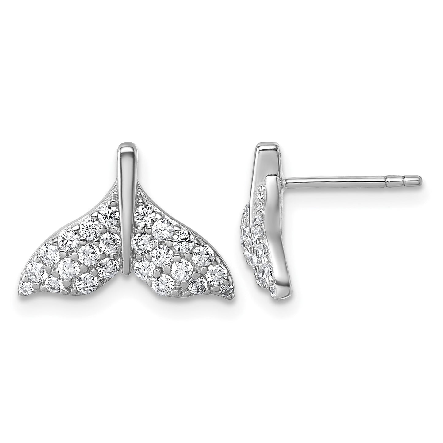 Sterling Silver Rhodium-plated CZ Whale Tail Post Earrings