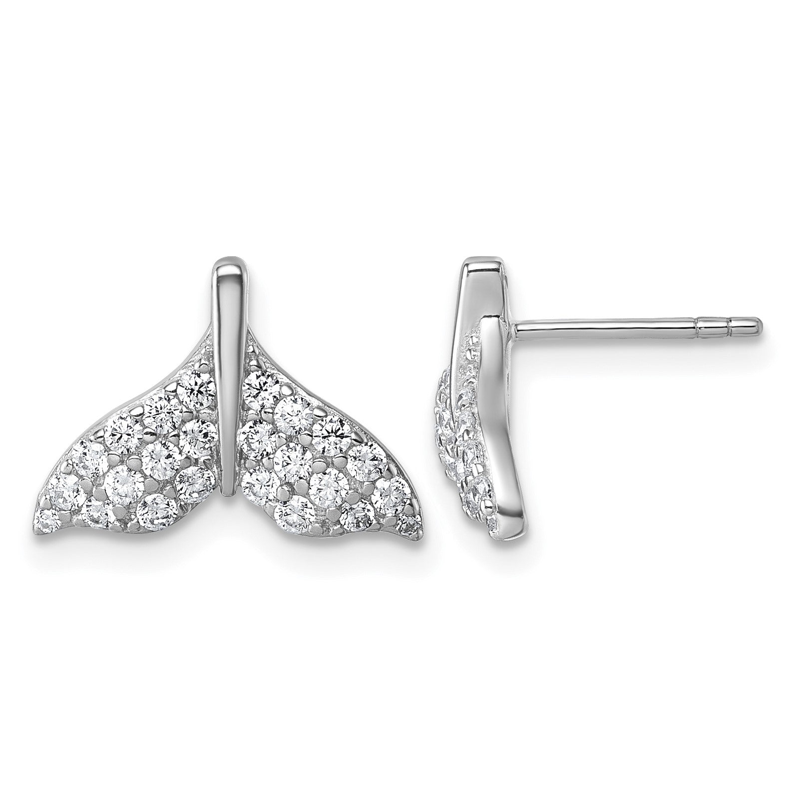 Sterling Silver Rhodium-plated CZ Whale Tail Post Earrings