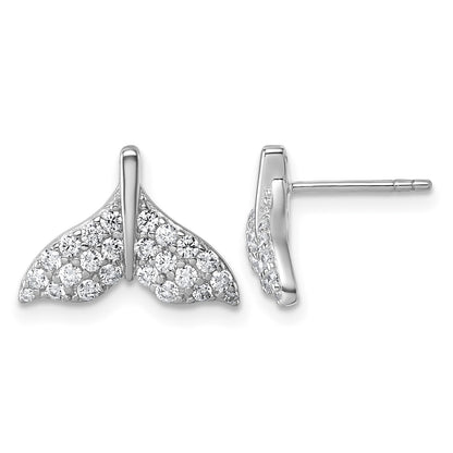 Sterling Silver Rhodium-plated CZ Whale Tail Post Earrings