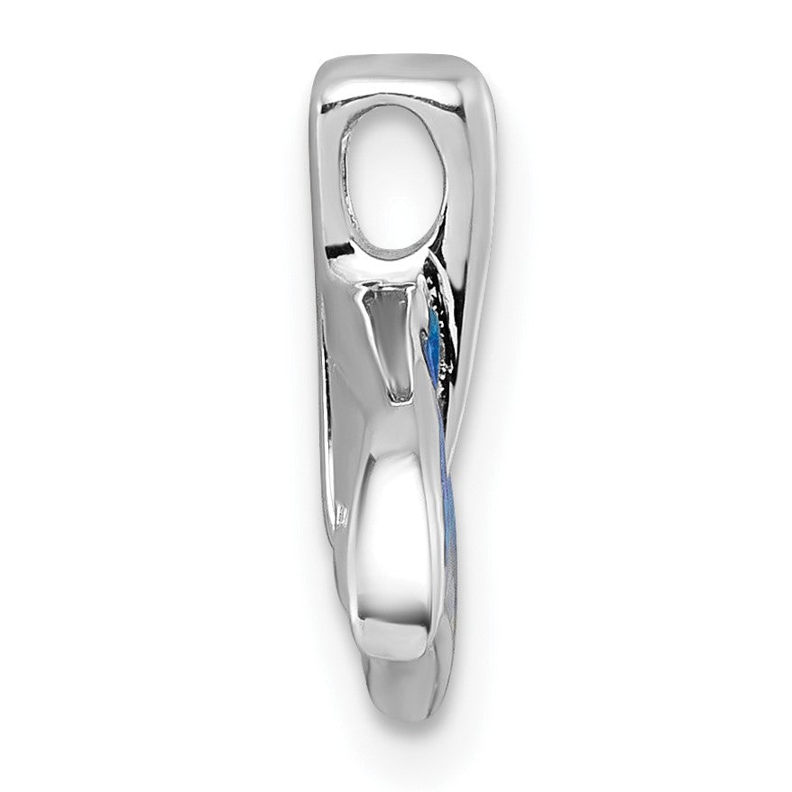 Sterling Silver Rhodium-plated Polished Lab Created Opal Whale Tail Chain Slide Pendant