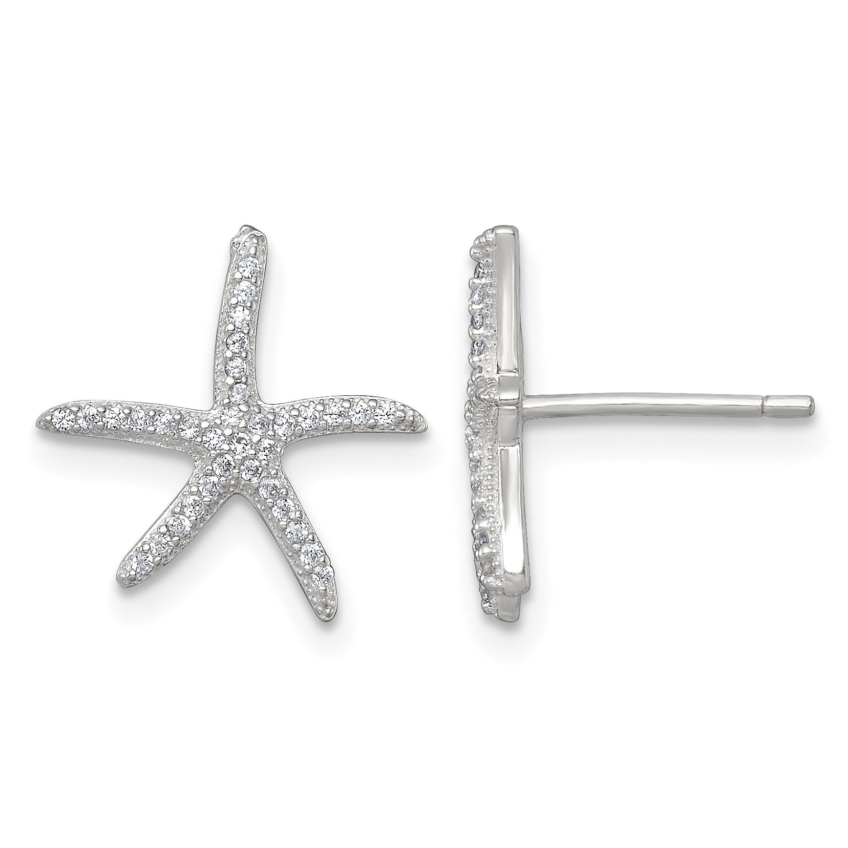 Sterling Silver Polished CZ Starfish Post Earrings