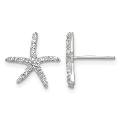 Sterling Silver Polished CZ Starfish Post Earrings