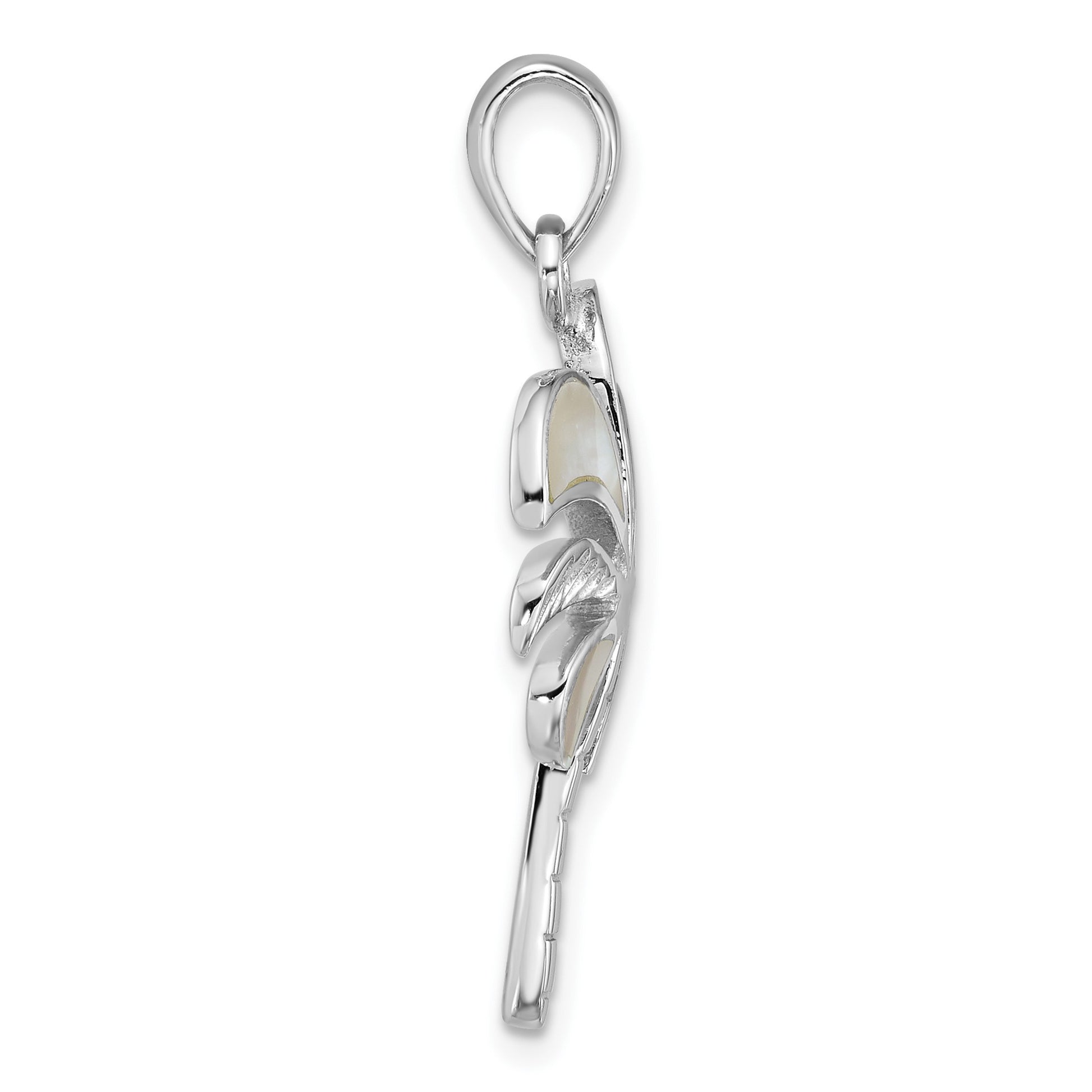 Sterling Silver Rhodium-plated Polished Mother of Pearl Palm Tree Pendant