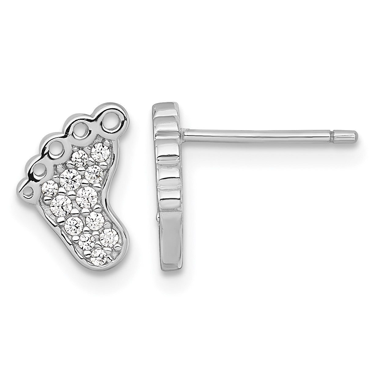 Sterling Silver Rhodium-plated Polished CZ Footprints Post Earrings
