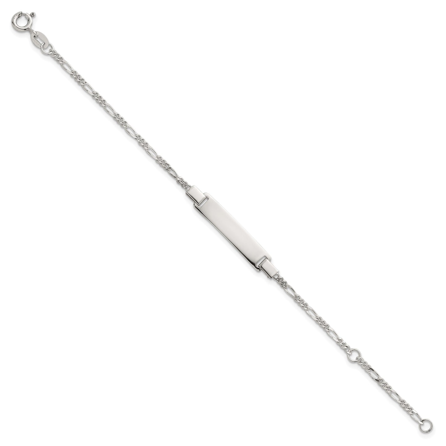 Sterling Silver Polished Figaro Link Childrens 5.5 inch with 1 inch Extension ID Bracelet