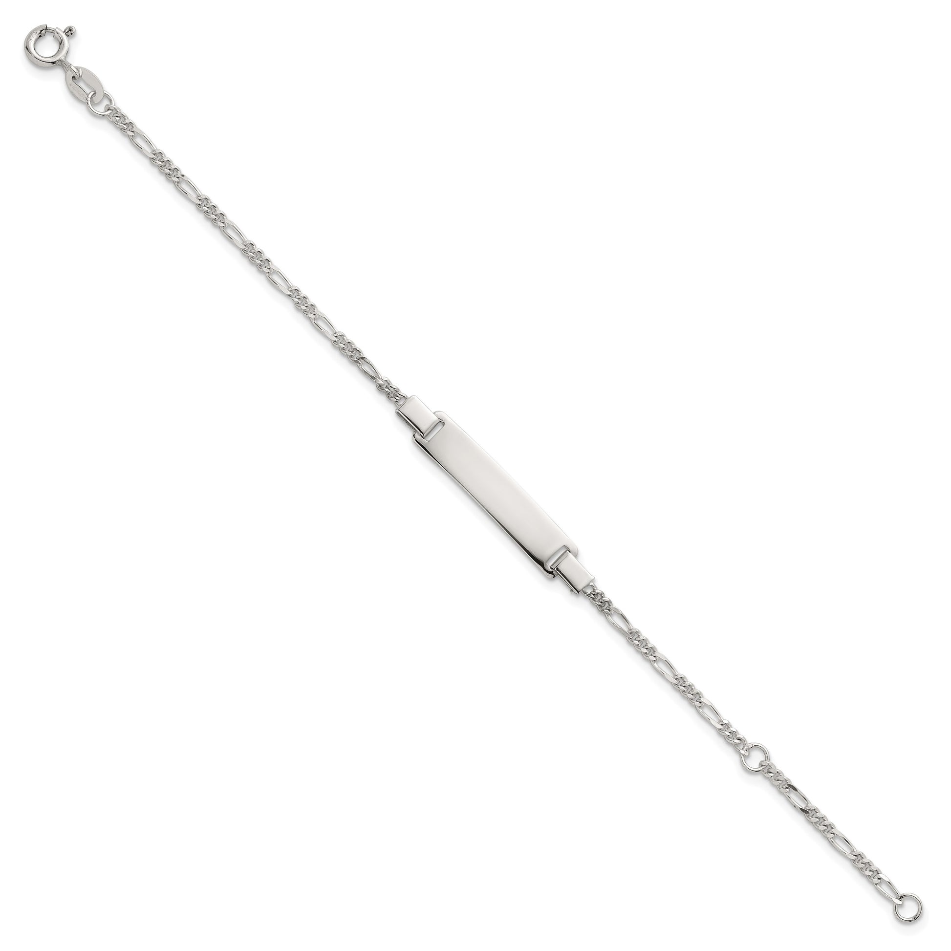 Sterling Silver Polished Figaro Link Childrens 5.5 inch with 1 inch Extension ID Bracelet
