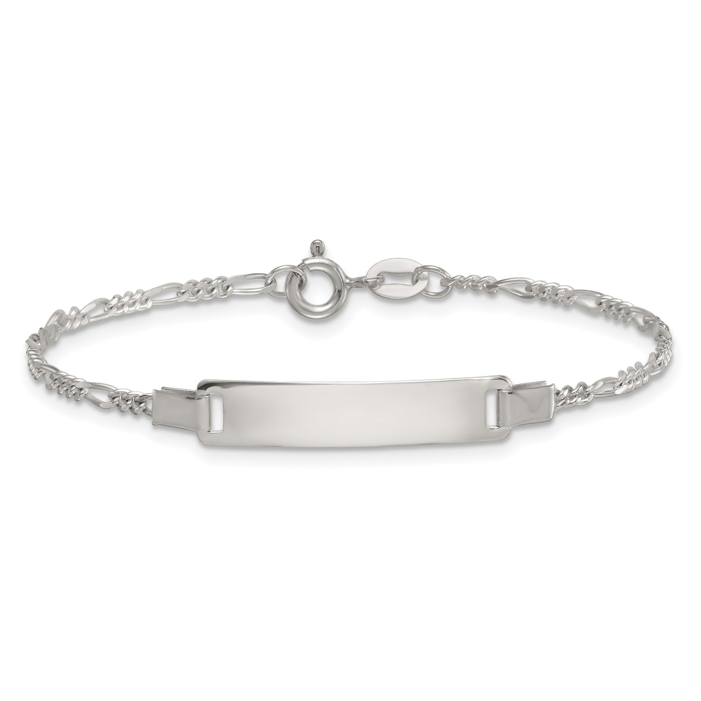 Sterling Silver Polished Figaro Link Childrens 5.5 inch with 1 inch Extension ID Bracelet