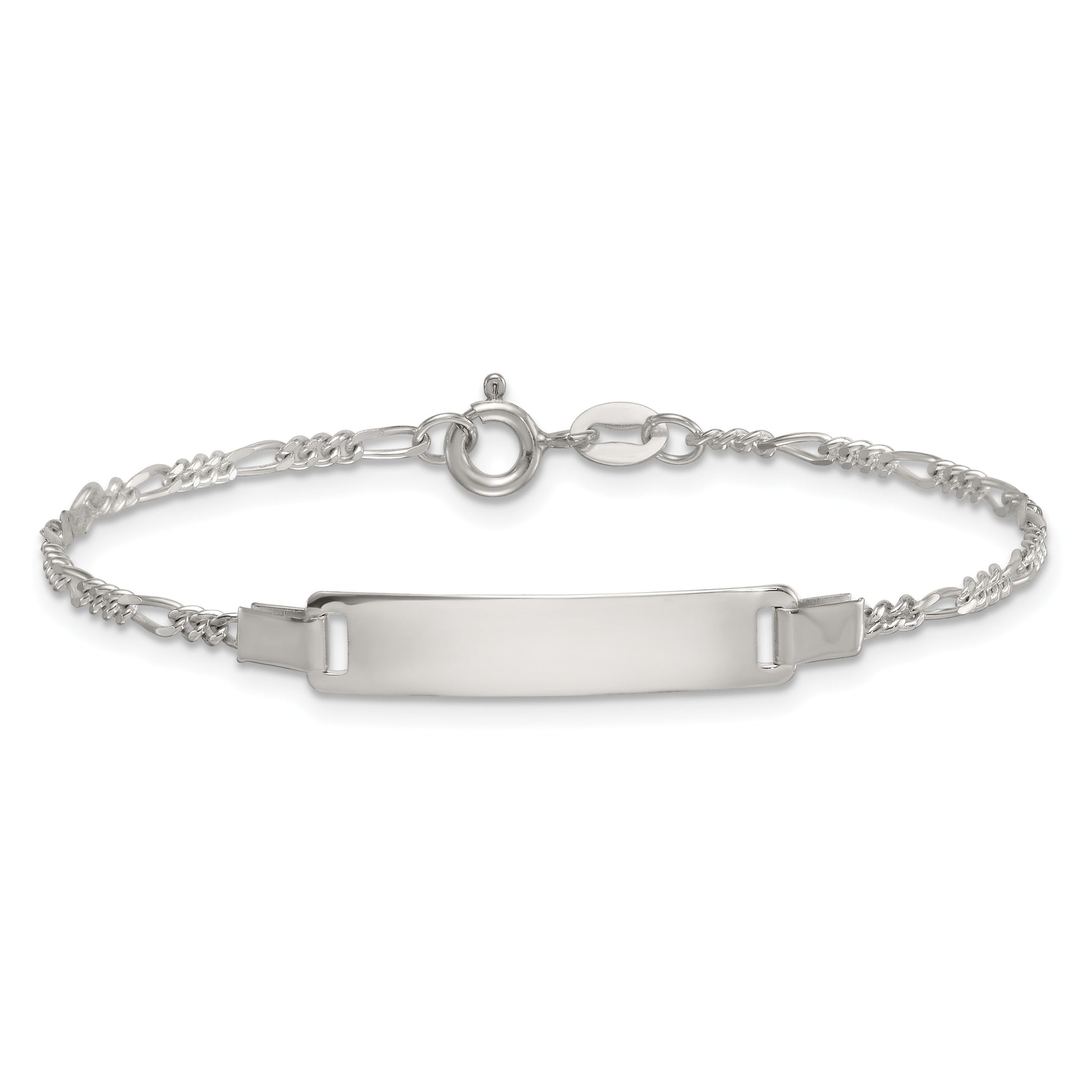 Sterling Silver Polished Figaro Link Childrens 5.5 inch with 1 inch Extension ID Bracelet