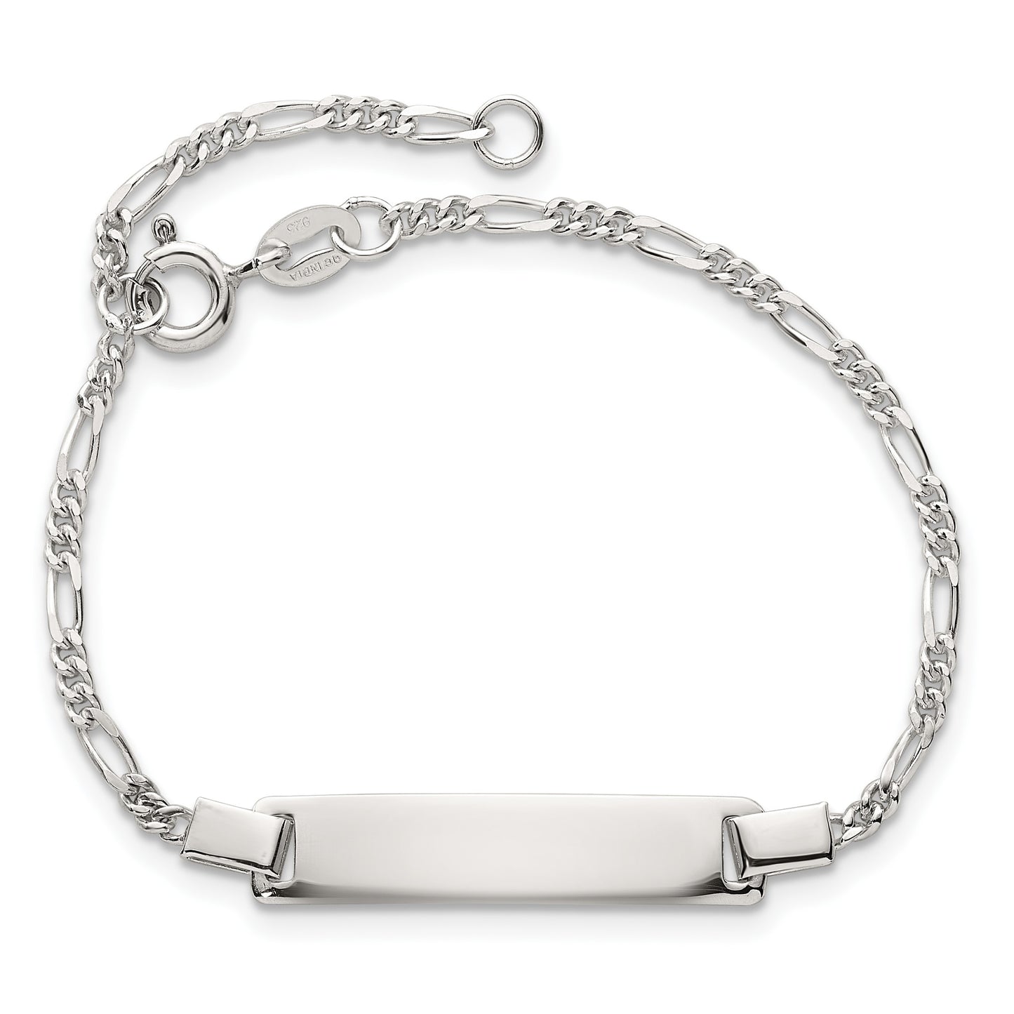 Sterling Silver Polished Figaro Link Childrens 5.5 inch with 1 inch Extension ID Bracelet