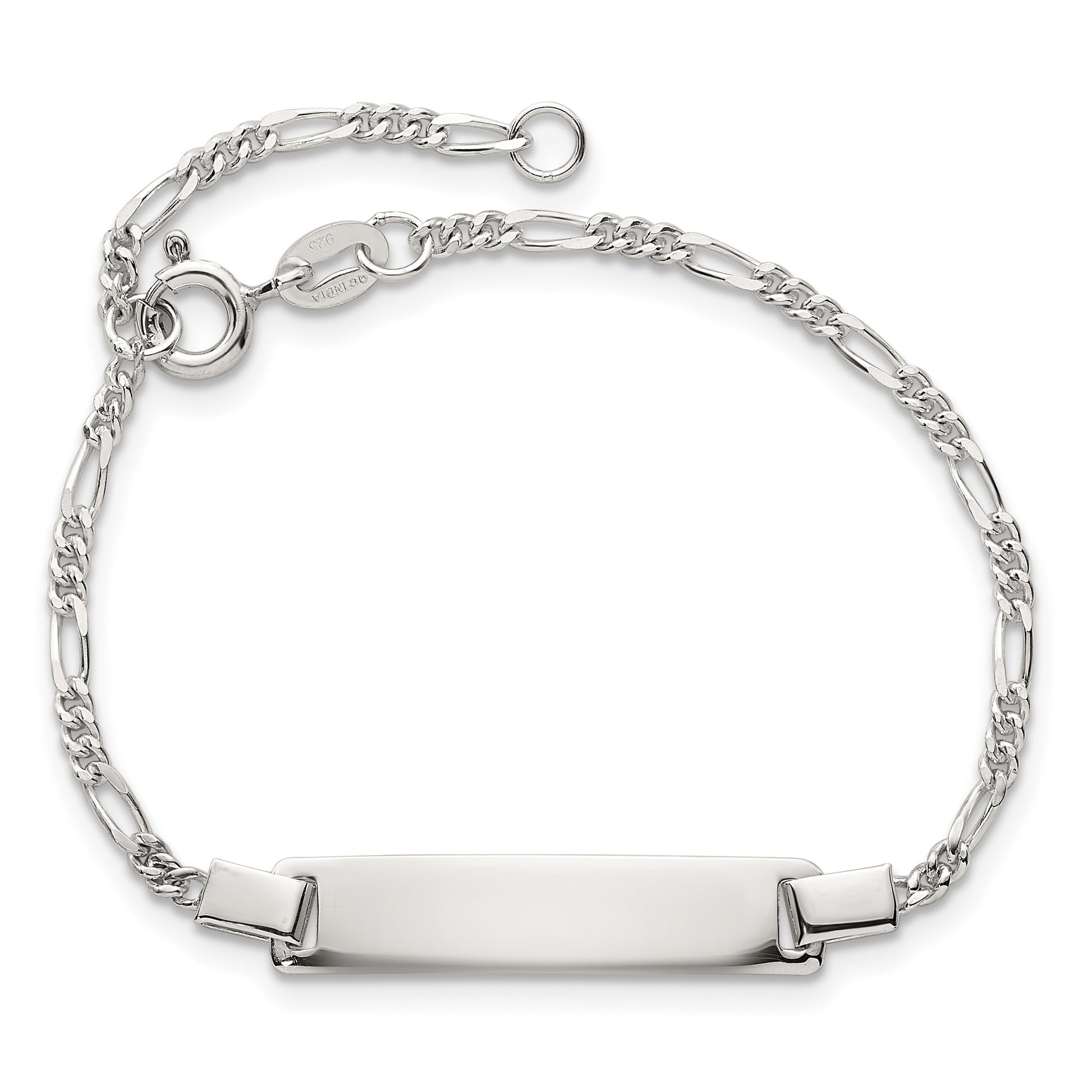 Sterling Silver Polished Figaro Link Childrens 5.5 inch with 1 inch Extension ID Bracelet