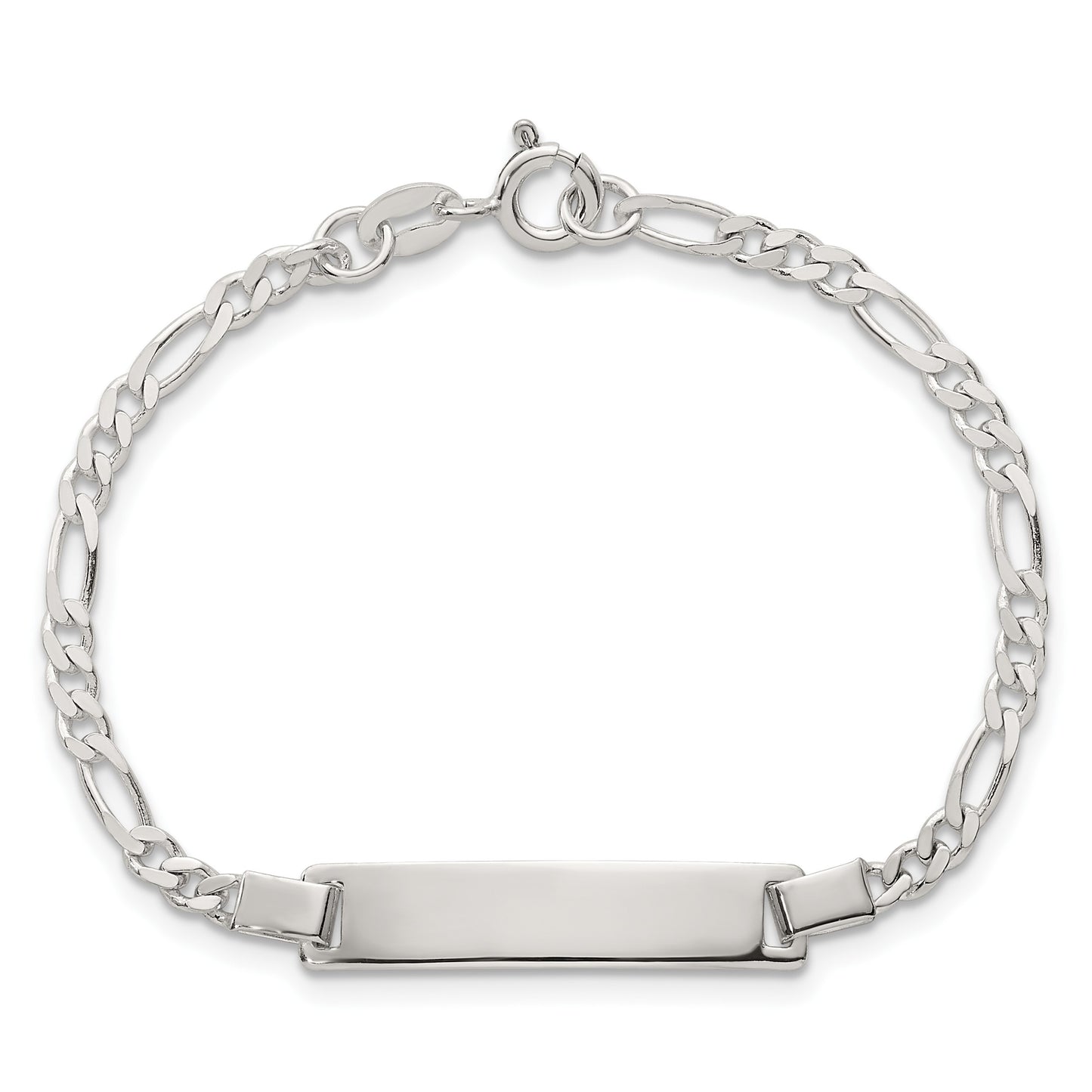 Sterling Silver Polished Figaro Link Childrens 6 Inch ID Bracelet