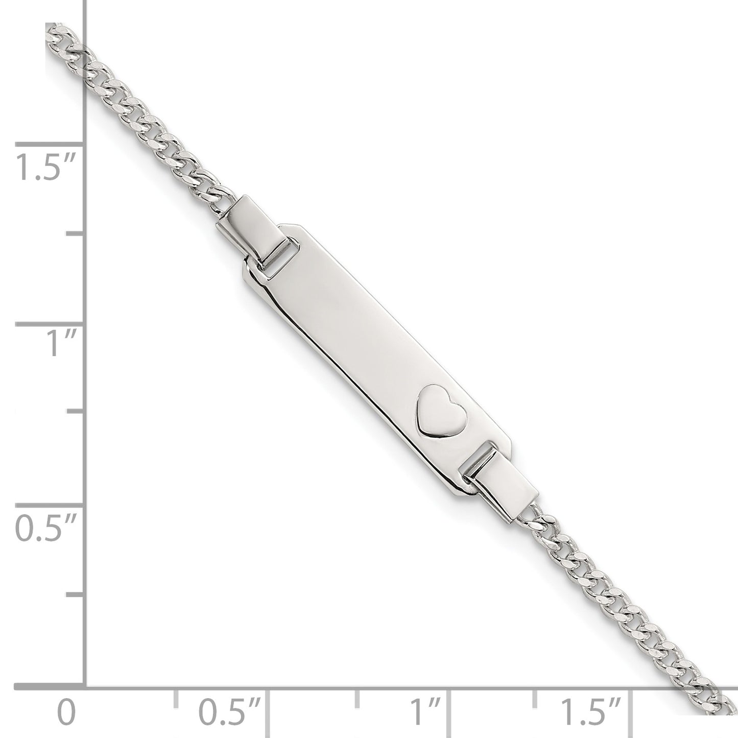 Sterling Silver Polished Raised Heart Curb Link Childrens 5.5 inch with 0.5 inch Extension ID Bracelet