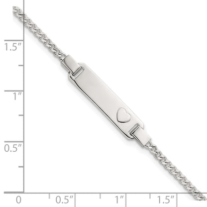 Sterling Silver Polished Raised Heart Curb Link Childrens 5.5 inch with 0.5 inch Extension ID Bracelet