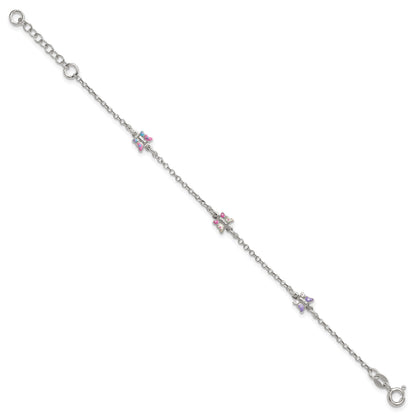 Sterling Silver Polished Pink/Purple/White/Blue Enameled Butterfly 6 inch with 1 inch extension Childrens Bracelet