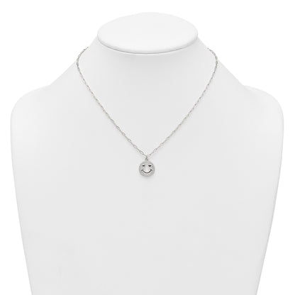 Sterling Silver Polished White CZ Smiley Face with Heart Eyes 16 inch Necklace