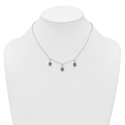 Sterling Silver Polished Green/Red/Blue Nano Crystal Turtles 16 inch Necklace