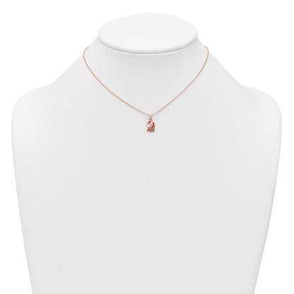 Sterling Silver Rose-tone Polished White and Rainbow Enameled Unicorn Childrens 14 inch Necklace