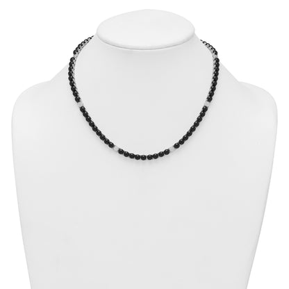 Sterling Silver Rhodium-plated Polished Pave CZ and Onyx 17 Inch with 3 Inch Extension Necklace