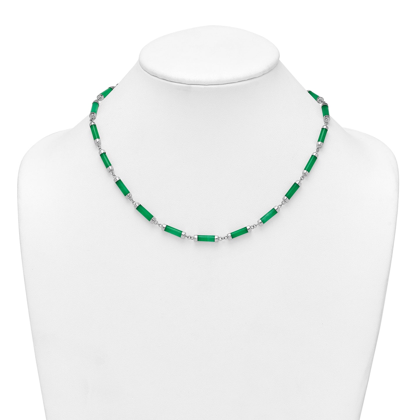 Sterling Silver Rhodium-plated Polished Jade Bars 16.75 Inch with 0.5 Inch Extension Necklace