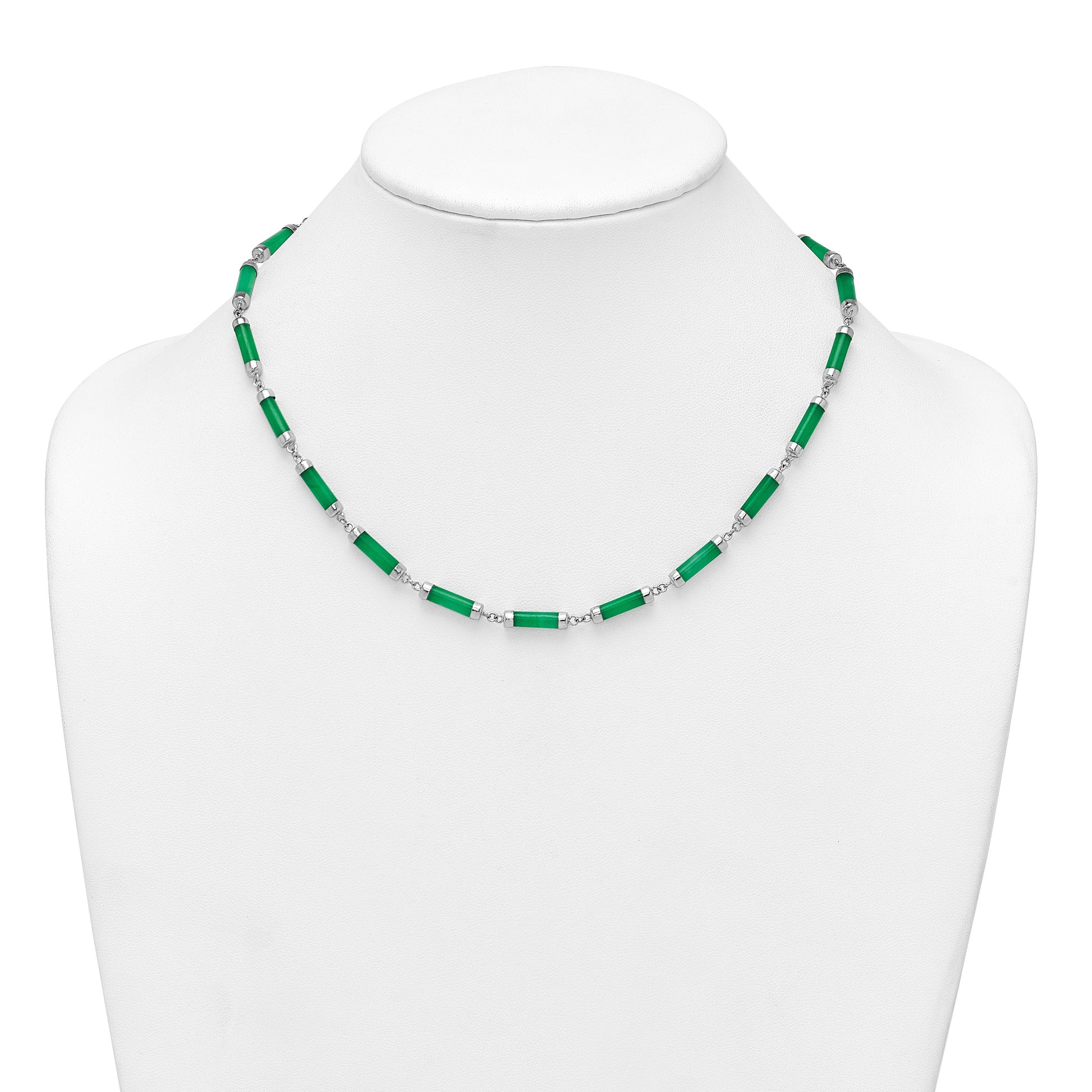 Sterling Silver Rhodium-plated Polished Jade Bars 16.75 Inch with 0.5 Inch Extension Necklace