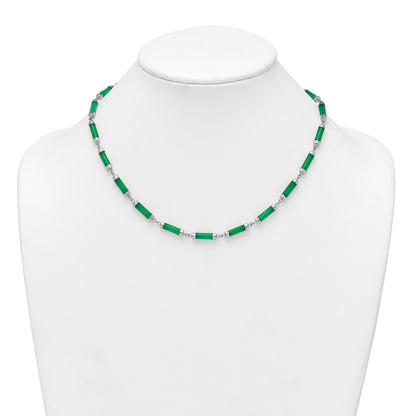 Sterling Silver Rhodium-plated Polished Jade Bars 16.75 Inch with 0.5 Inch Extension Necklace