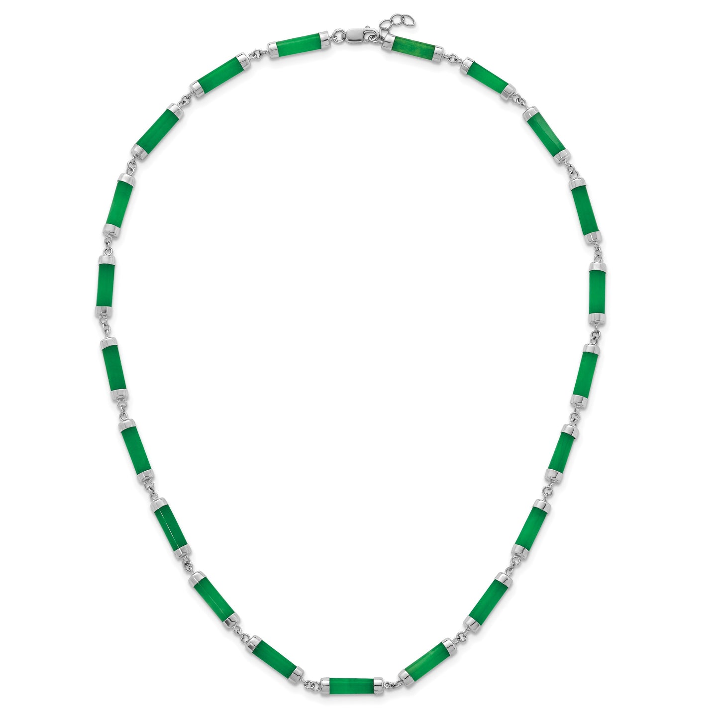 Sterling Silver Rhodium-plated Polished Jade Bars 16.75 Inch with 0.5 Inch Extension Necklace