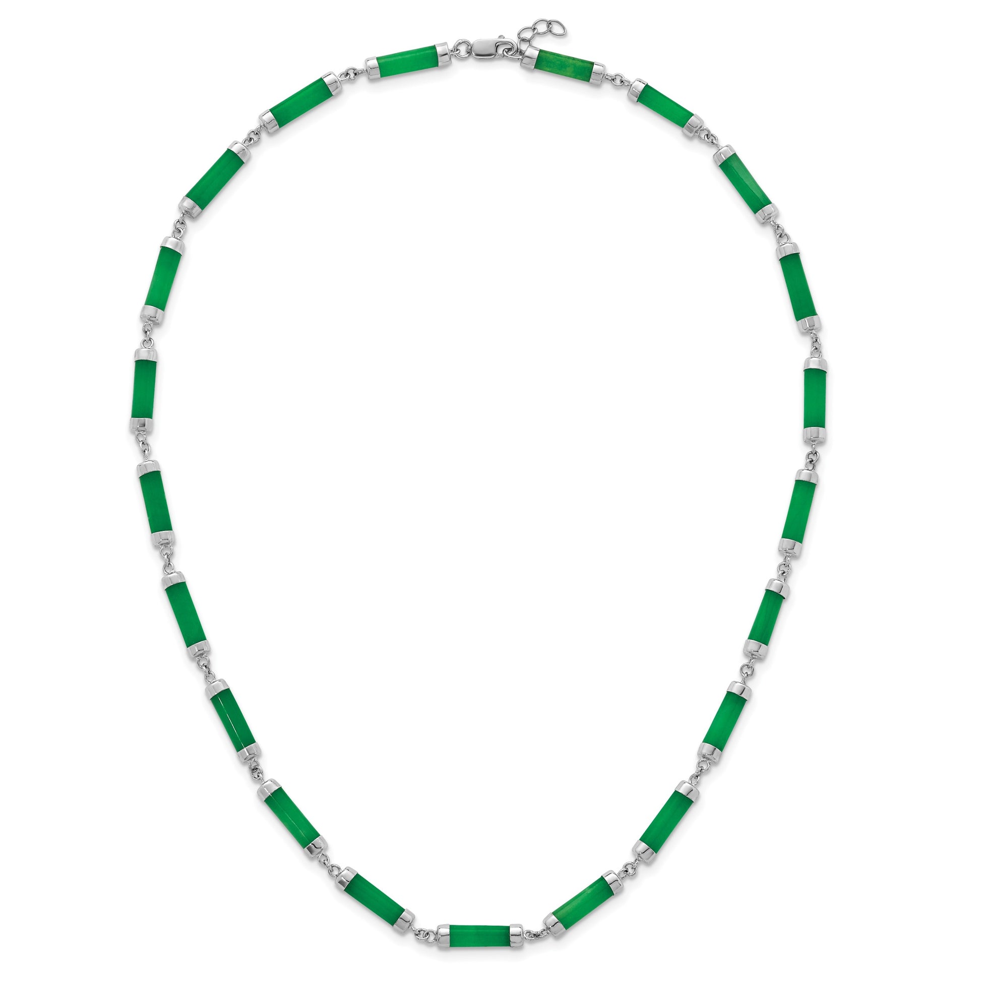 Sterling Silver Rhodium-plated Polished Jade Bars 16.75 Inch with 0.5 Inch Extension Necklace