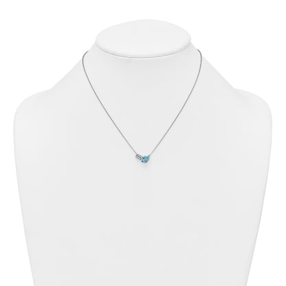 Sterling Silver Rhodium-plated Polished Pear Sky Blue and Emerald-cut White Topaz 16 Inch with 2 Inch Extension Necklace
