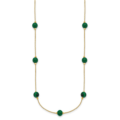 Sterling Silver Gold-Tone Polished Lab Created Malachite 16 Inch with 2 Inch Extension Necklace