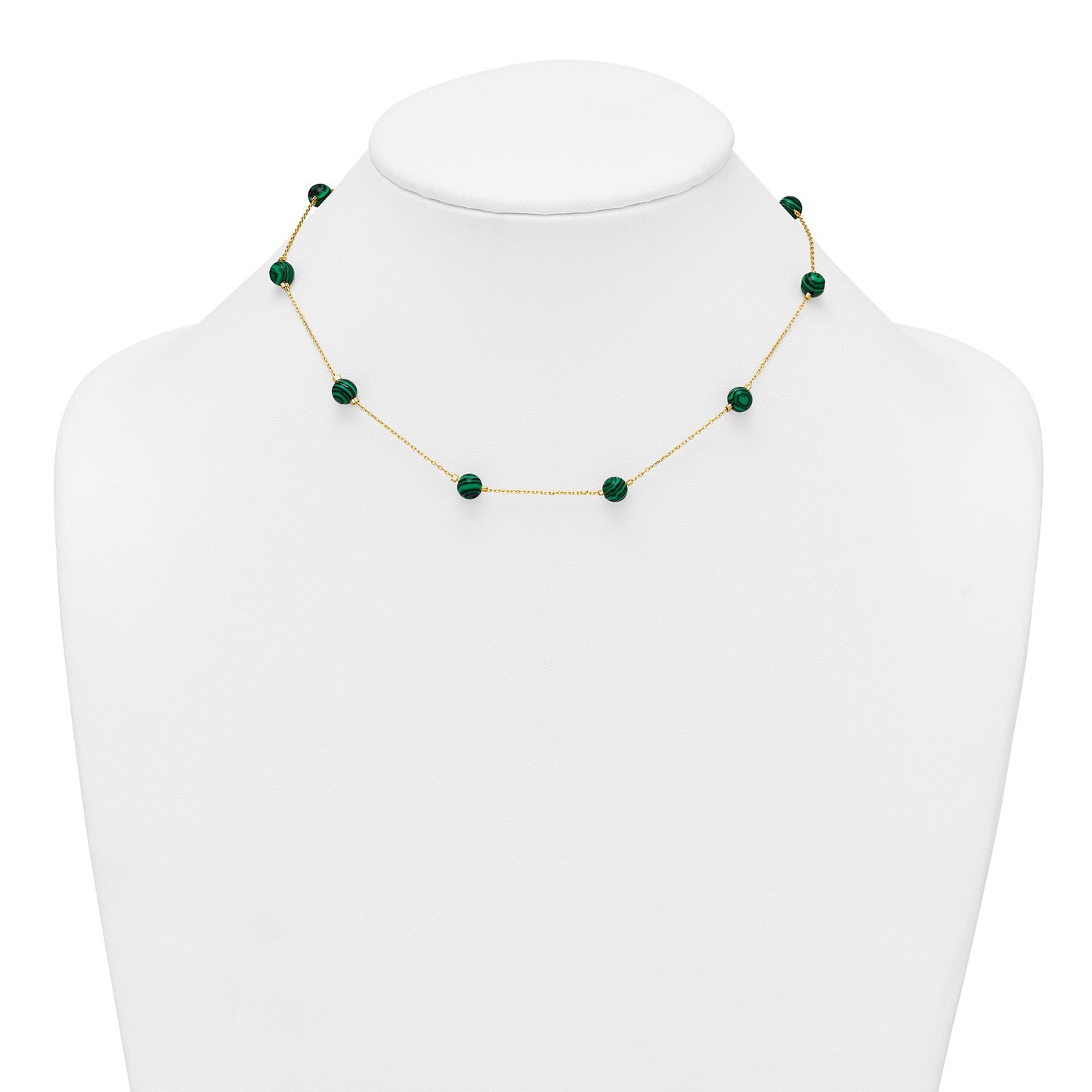 Sterling Silver Gold-Tone Polished Lab Created Malachite 16 Inch with 2 Inch Extension Necklace