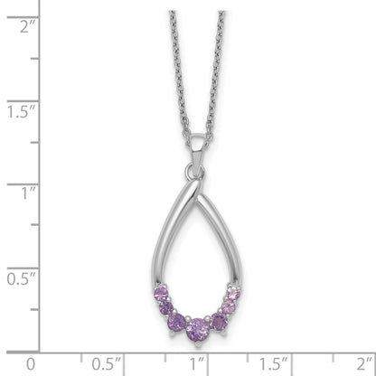 Sterling Silver Rhodium-plated Polished Amethyst Teardrop 16 Inch with 2 Inch Extension Necklace