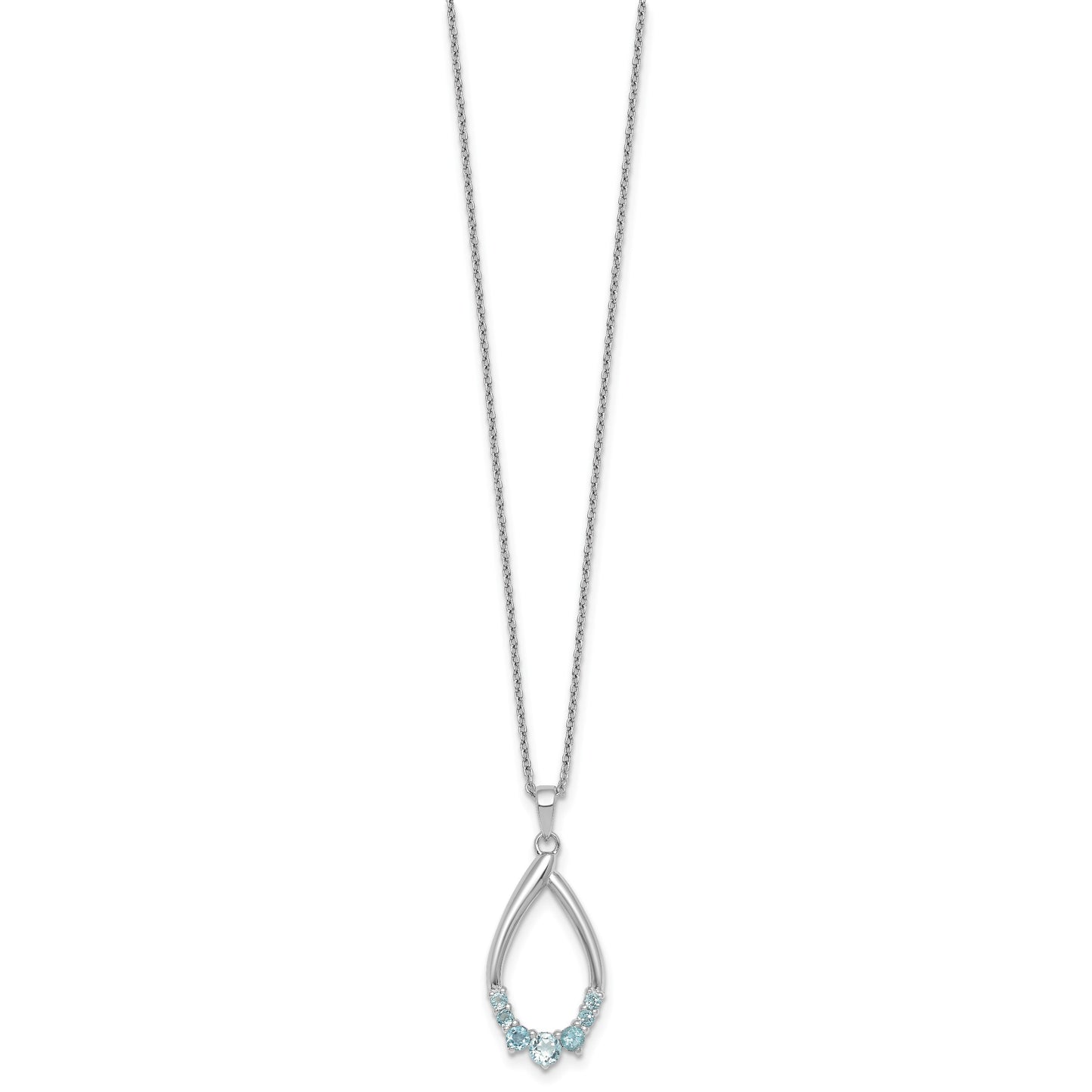 Sterling Silver Rhodium-plated Polished Swiss Blue Topaz Teardrop 16 Inch with 2 Inch Extension Necklace