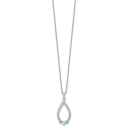Sterling Silver Rhodium-plated Polished Swiss Blue Topaz Teardrop 16 Inch with 2 Inch Extension Necklace