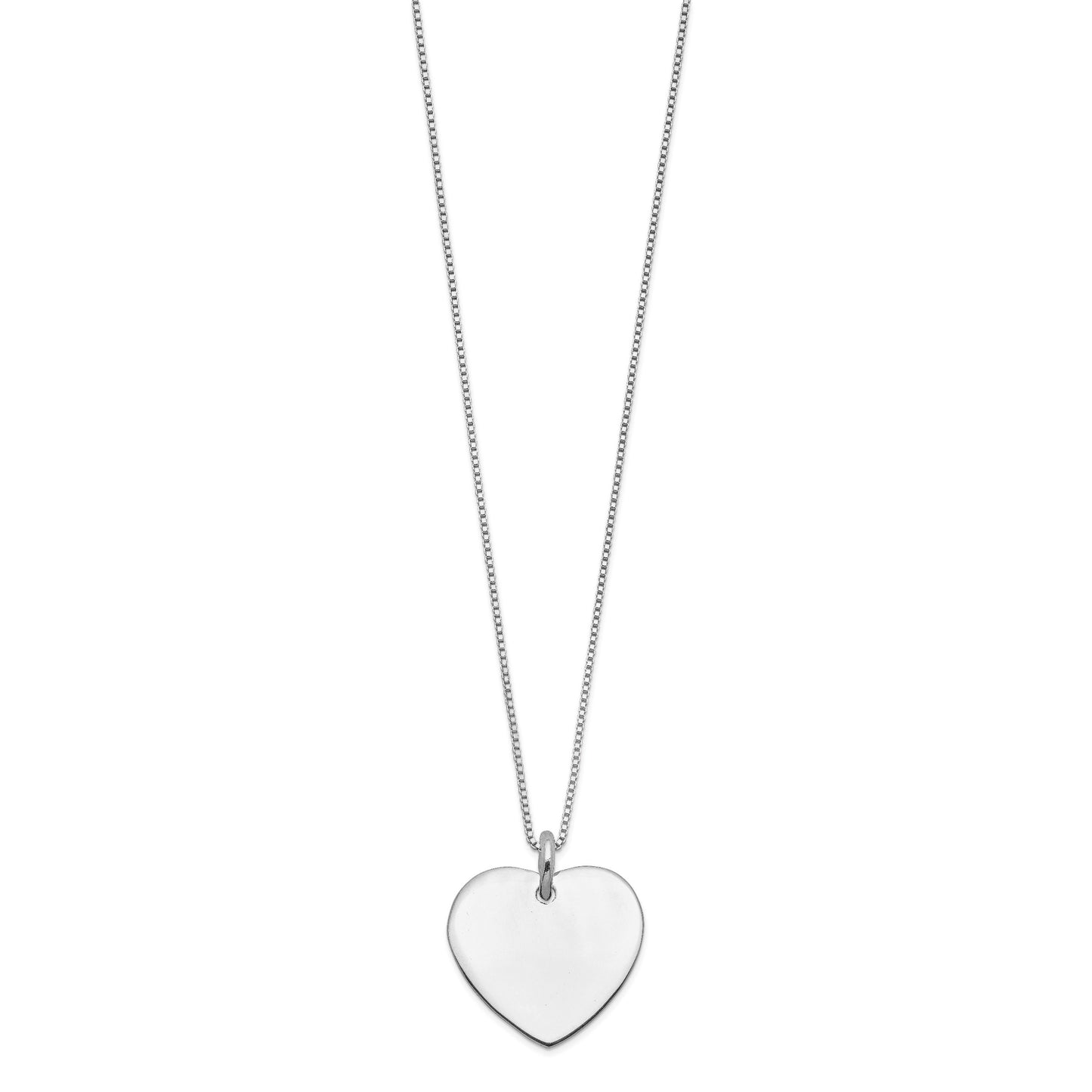 Sterling Silver Engraveable Heart on Box Chain 18 inch Necklace