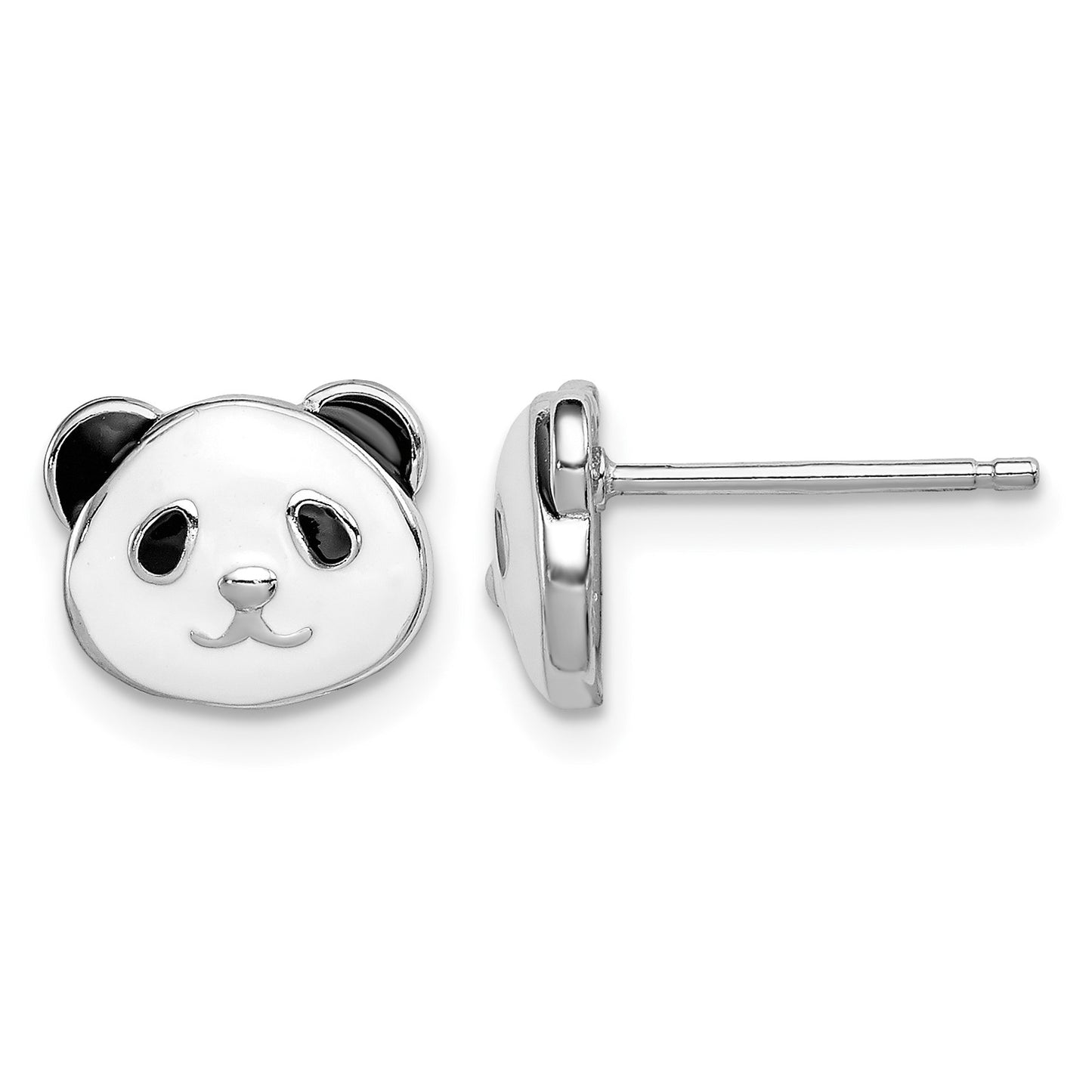 Sterling Silver Madi K Rhodium-plated Polished Black & White Enameled Panda Children's Post Earrings