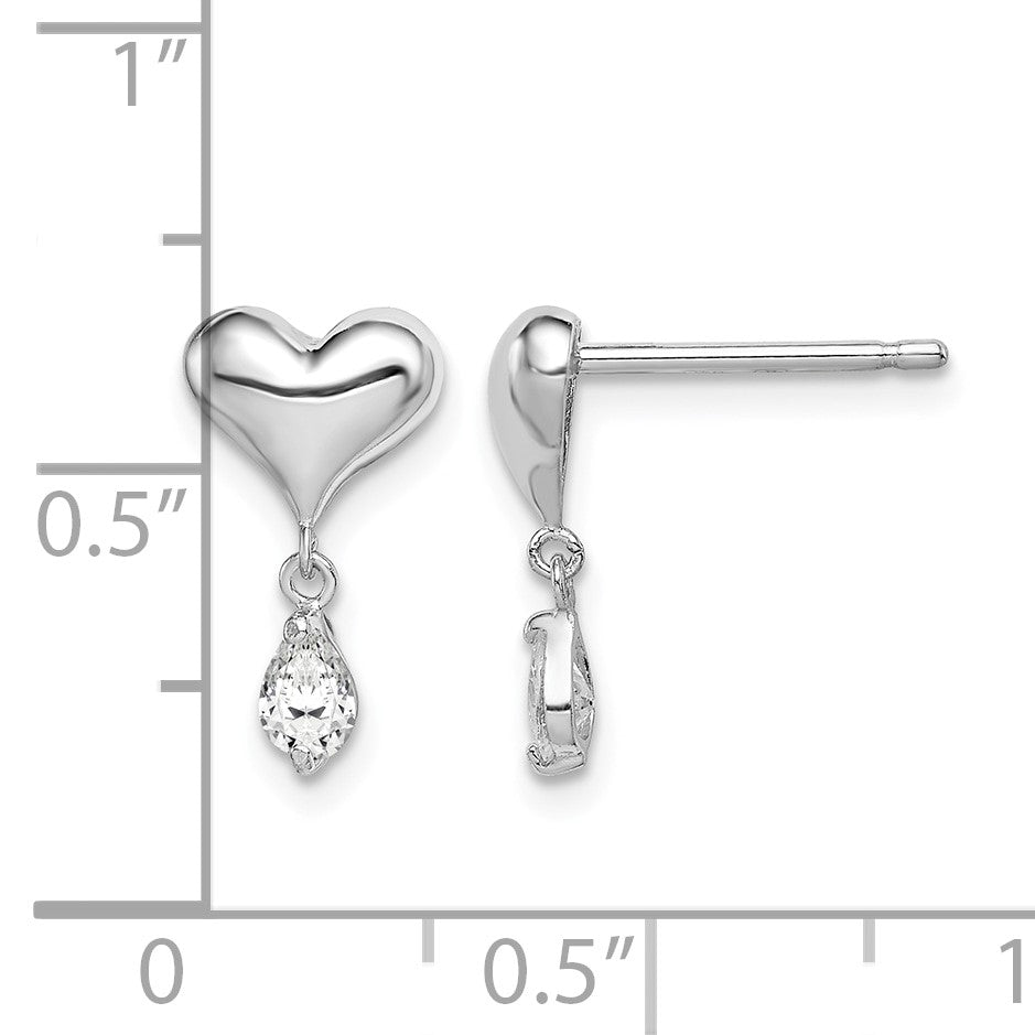 Sterling Silver Madi K Rhodium-plated Polished CZ Heart Children's Post Dangle Earrings