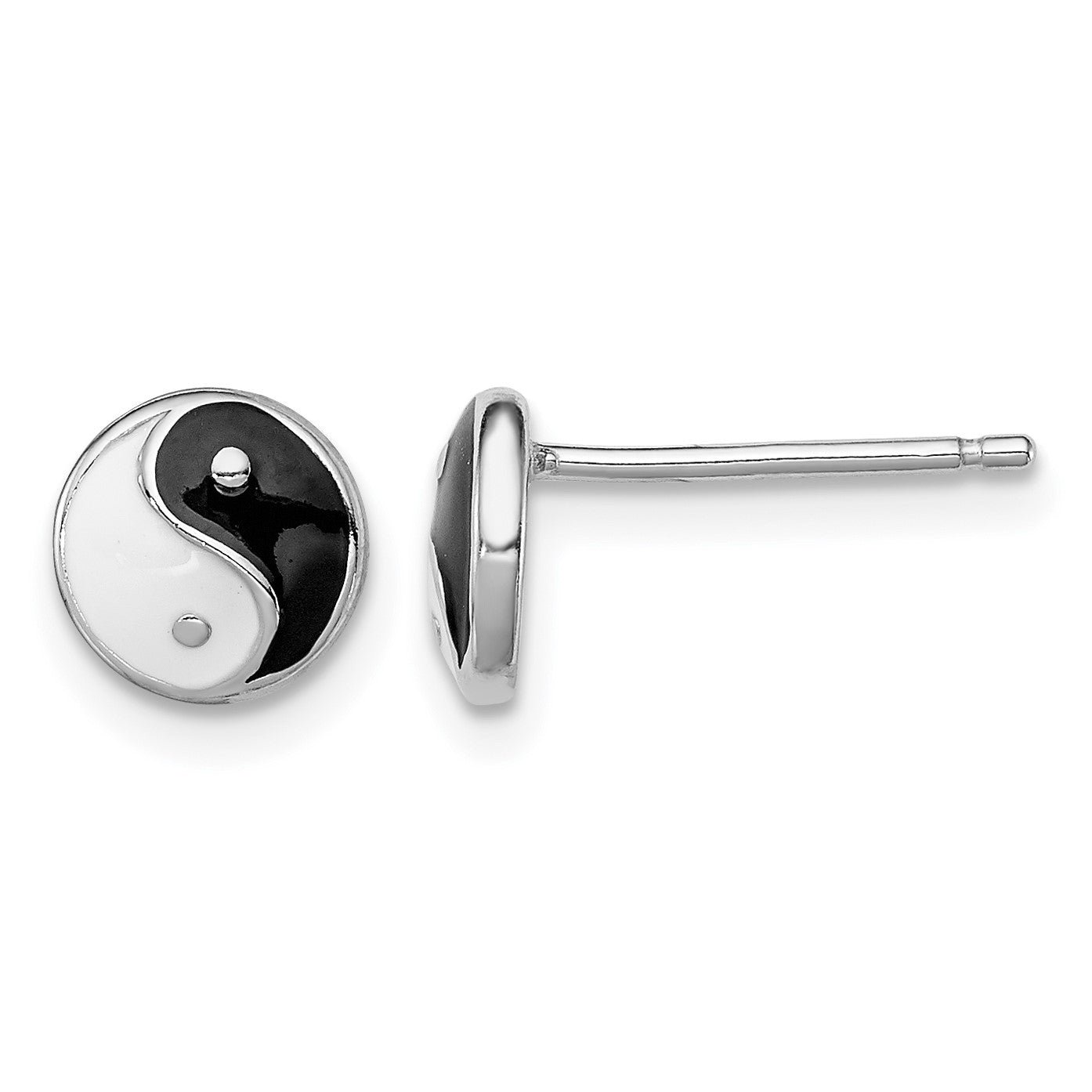 Sterling Silver Madi K Rhodium-plated Polished Black & White Enameled Yin Yang Children's Post Earrings