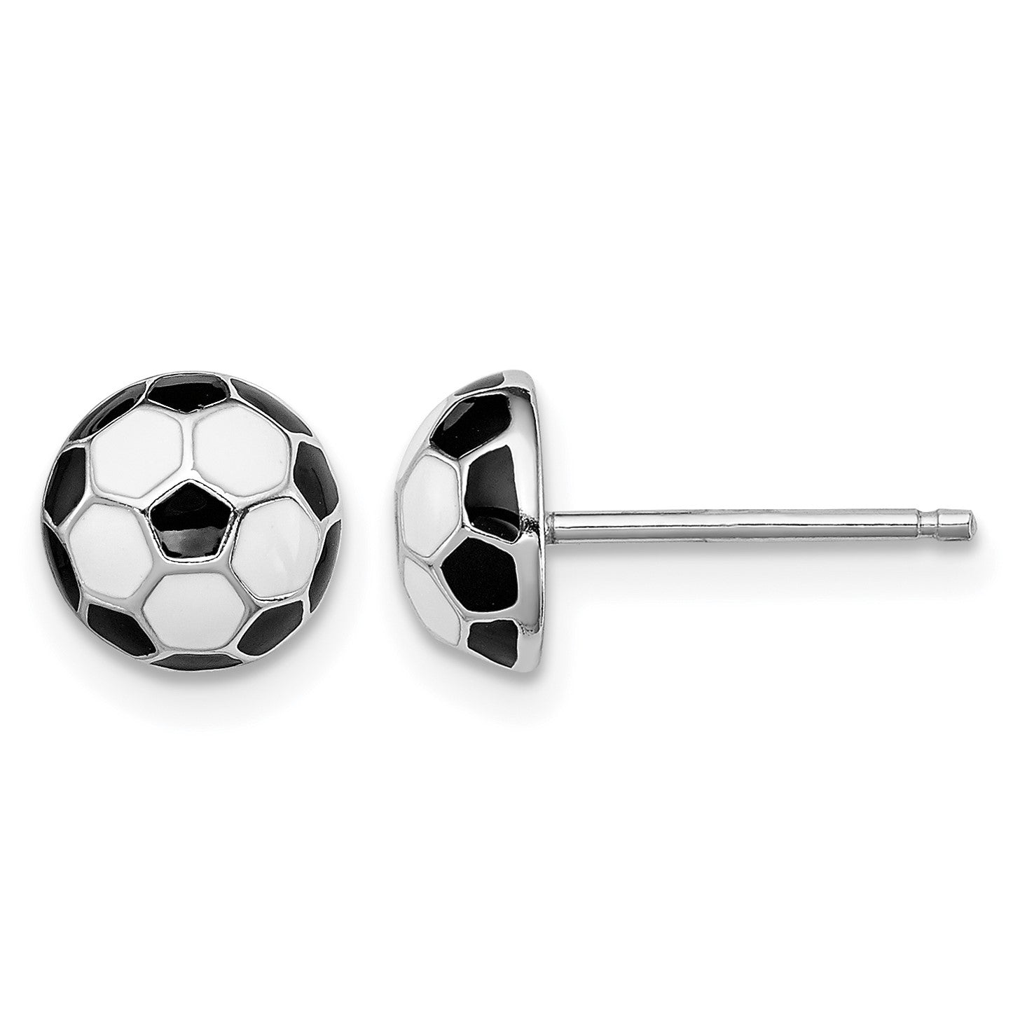 Sterling Silver Madi K Rhodium-plated Polished Black & White Enameled Soccer Ball Children's Post Earrings