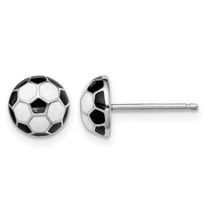Sterling Silver Madi K Rhodium-plated Polished Black & White Enameled Soccer Ball Children's Post Earrings