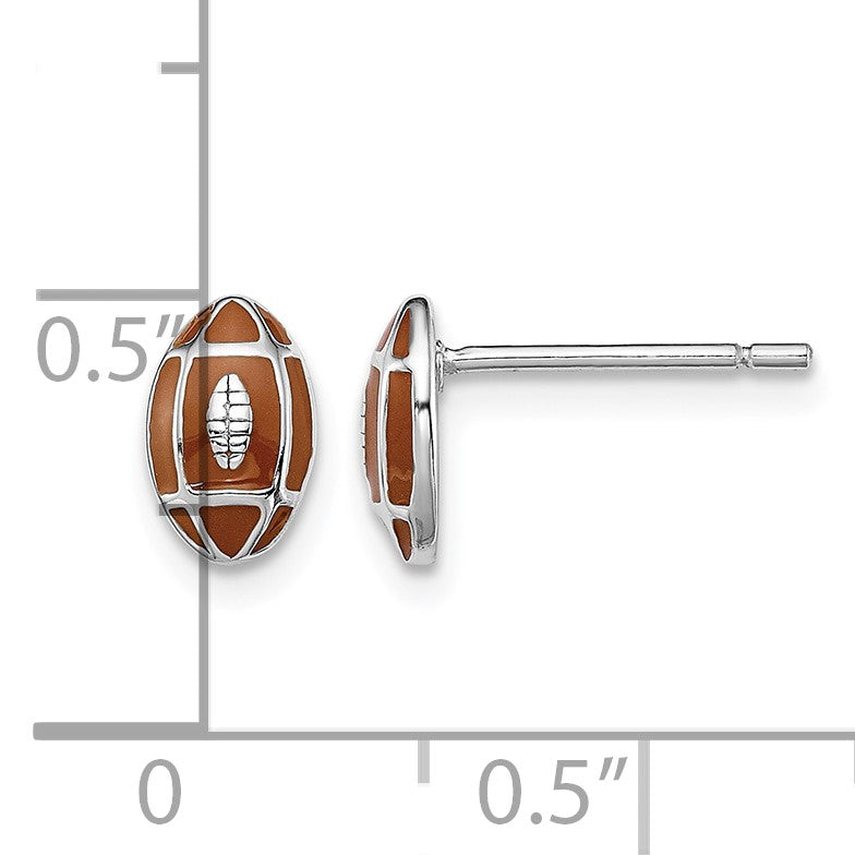 Sterling Silver Madi K Rhodium-plated Polished Brown Enameled Football Children's Post Earrings
