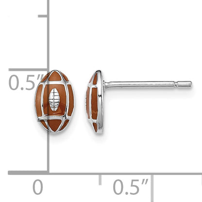Sterling Silver Madi K Rhodium-plated Polished Brown Enameled Football Children's Post Earrings