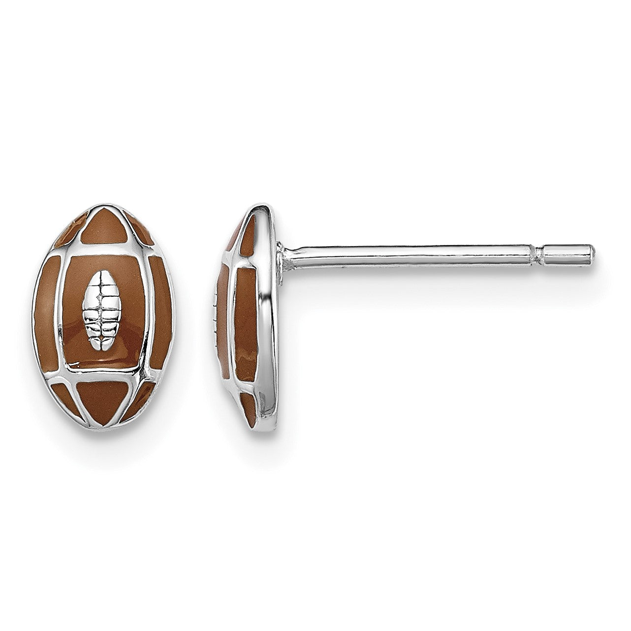 Sterling Silver Madi K Rhodium-plated Polished Brown Enameled Football Children's Post Earrings