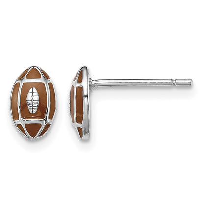 Sterling Silver Madi K Rhodium-plated Polished Brown Enameled Football Children's Post Earrings