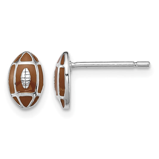 Sterling Silver Madi K Rhodium-plated Polished Brown Enameled Football Children's Post Earrings