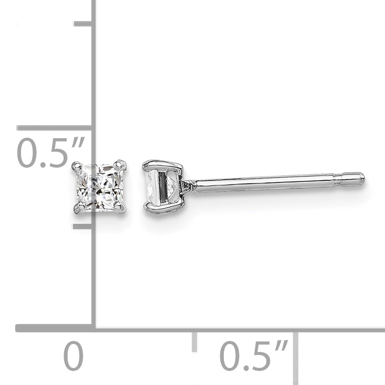Sterling Silver Madi K Rhodium-plated Polished 3mm Square CZ Children's Stud Earrings