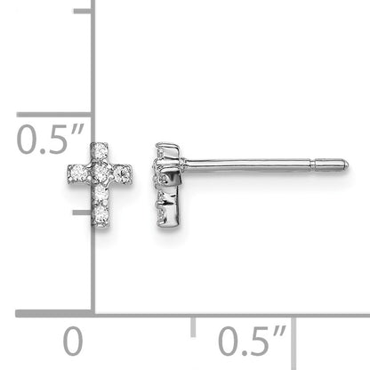 Madi K Sterling Silver Rhodium-plated CZ Children's Cross Post Earrings