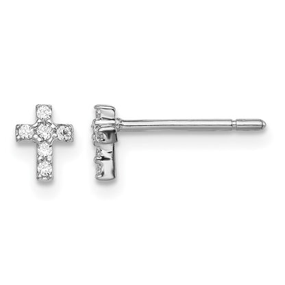 Madi K Sterling Silver Rhodium-plated CZ Children's Cross Post Earrings